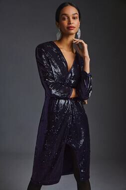 New By Anthropologie Twist-Front Sequin Dress $210 Navy Blue US Size 4